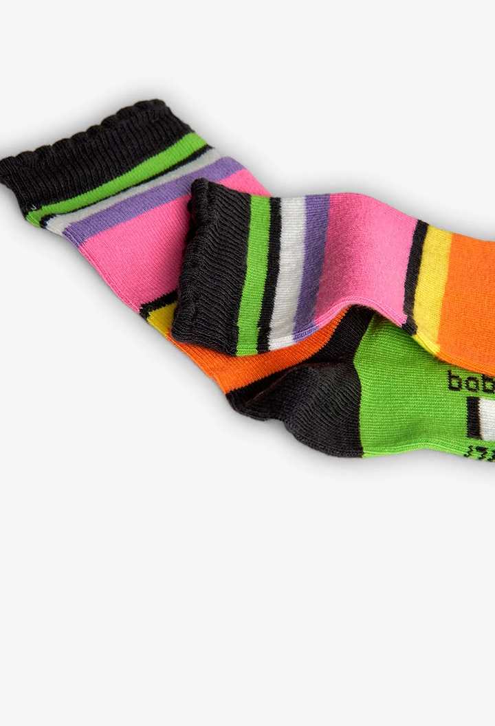 Pack of three strawberry-coloured striped socks for girls