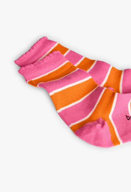 Pack of three strawberry-coloured striped socks for girls