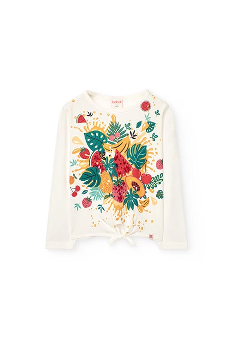 Camiseta de punto para niña en color blanco con estampado