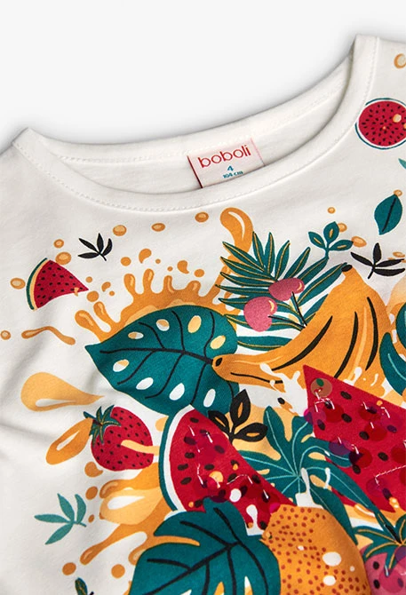 T-shirt en tricot pour fille de couleur blanche avec imprimé