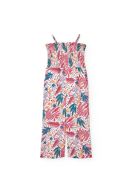 Mono de punto para niña con estampado de flores y hojas en color rosa