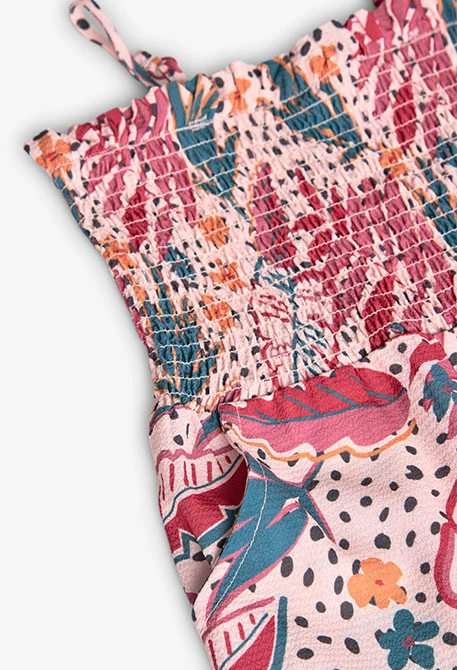 Mono de punto para niña con estampado de flores y hojas en color rosa