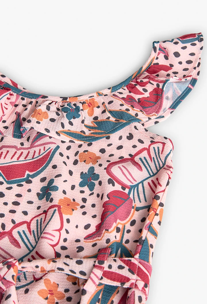Vestit de crep per a nena amb estampat de flors en tons rosats