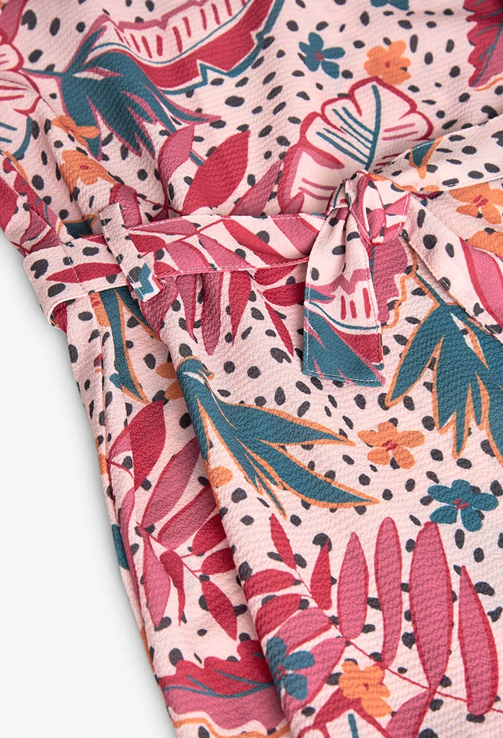 Vestit de crep per a nena amb estampat de flors en tons rosats