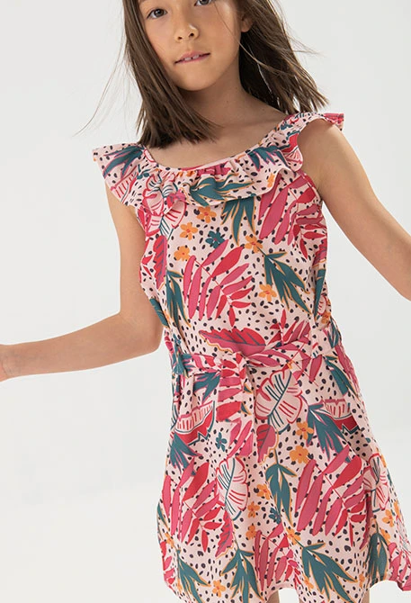 Robe en crêpe pour fille avec imprimé floral dans des tons roses