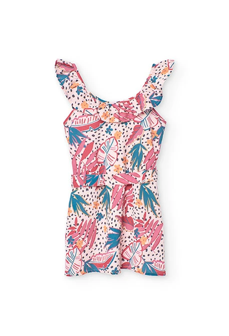 Vestit de crep per a nena amb estampat de flors en tons rosats