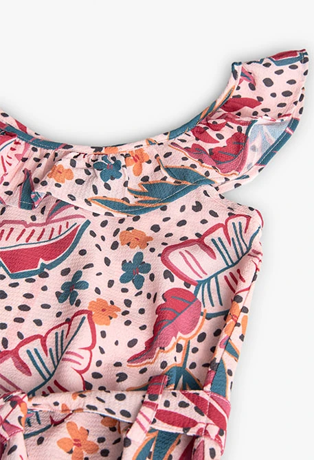 Vestit de crep per a nena amb estampat de flors en tons rosats