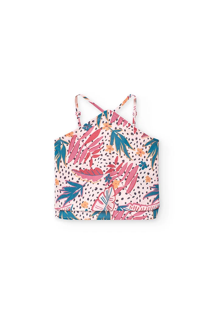 Top in crêpe per bambina con stampa floreale in colore rosa