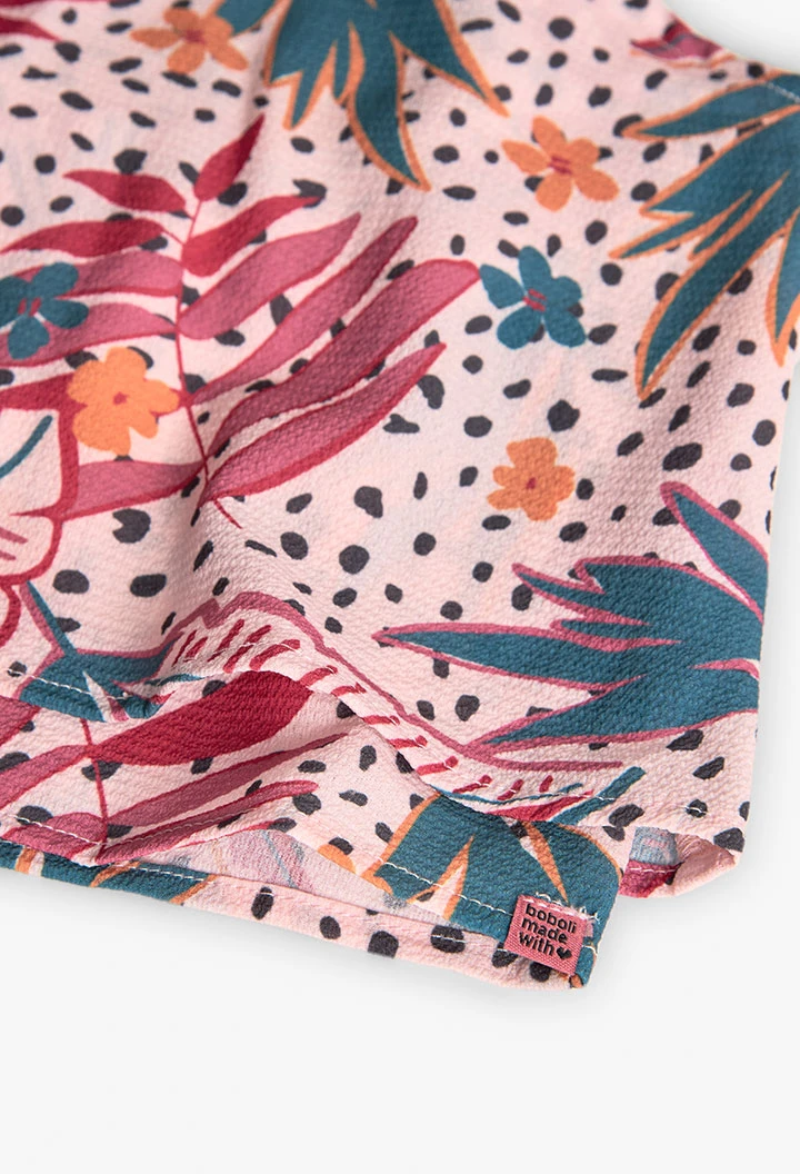 Top in crêpe per bambina con stampa floreale in colore rosa