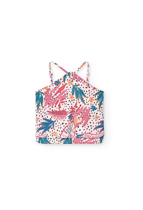 Top crepe para niña con estampado de flores en color rosa