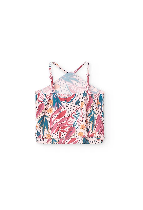 Top crepe para niña con estampado de flores en color rosa