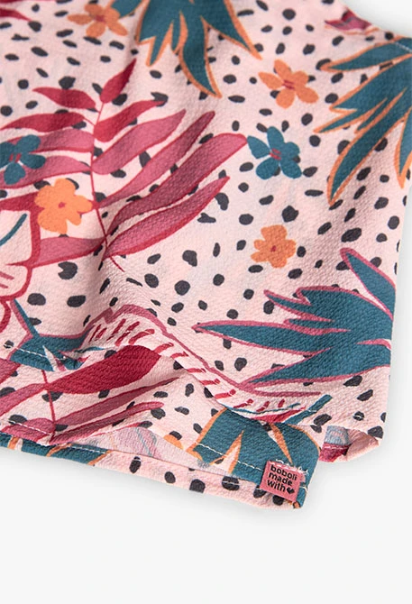Top crepe para niña con estampado de flores en color rosa