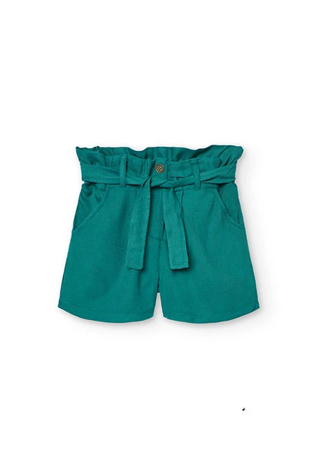 Bermuda de viscosa para niña en color verde
