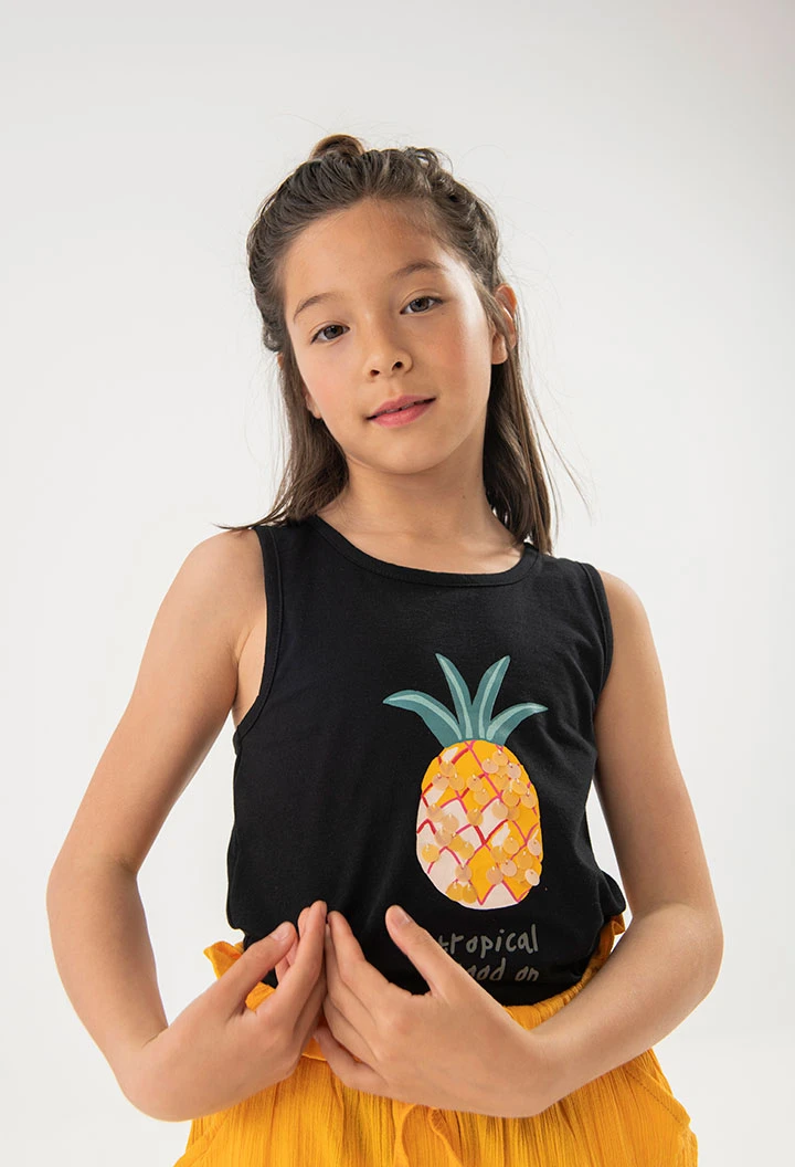 Camisola de alças de malha para menina em cor preta