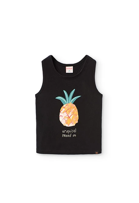 Camiseta de tirante de punto para niña en color negro
