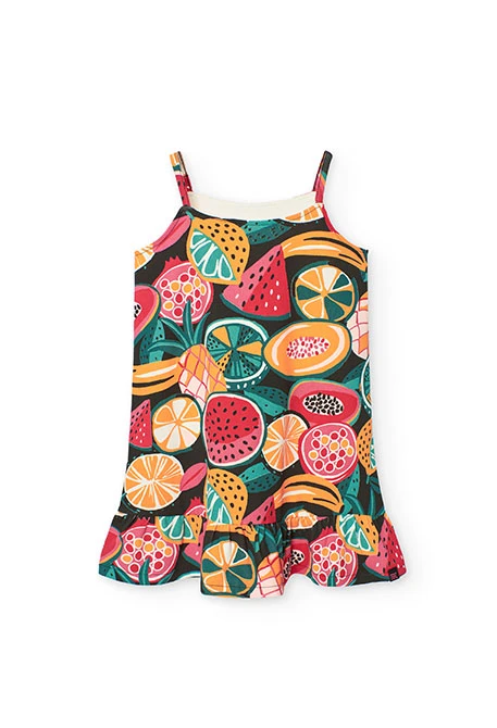 Vestido de punto elástico para niña con estampado de frutas