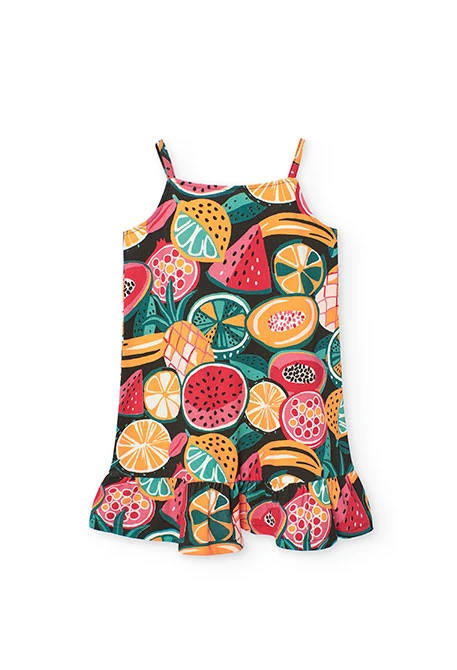 Vestido de punto elástico para niña con estampado de frutas
