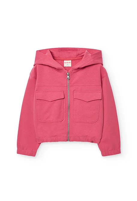 Chaqueta de felpa con capucha para niña en color fresa