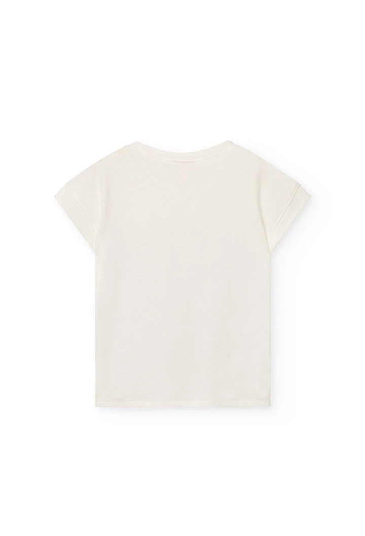 Girl\'s knitted white T-shirt with print
