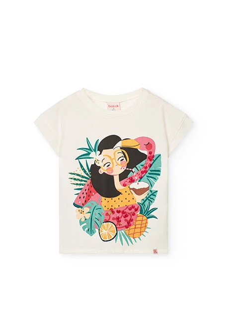 Camiseta de punto para niña en blanco con estampado