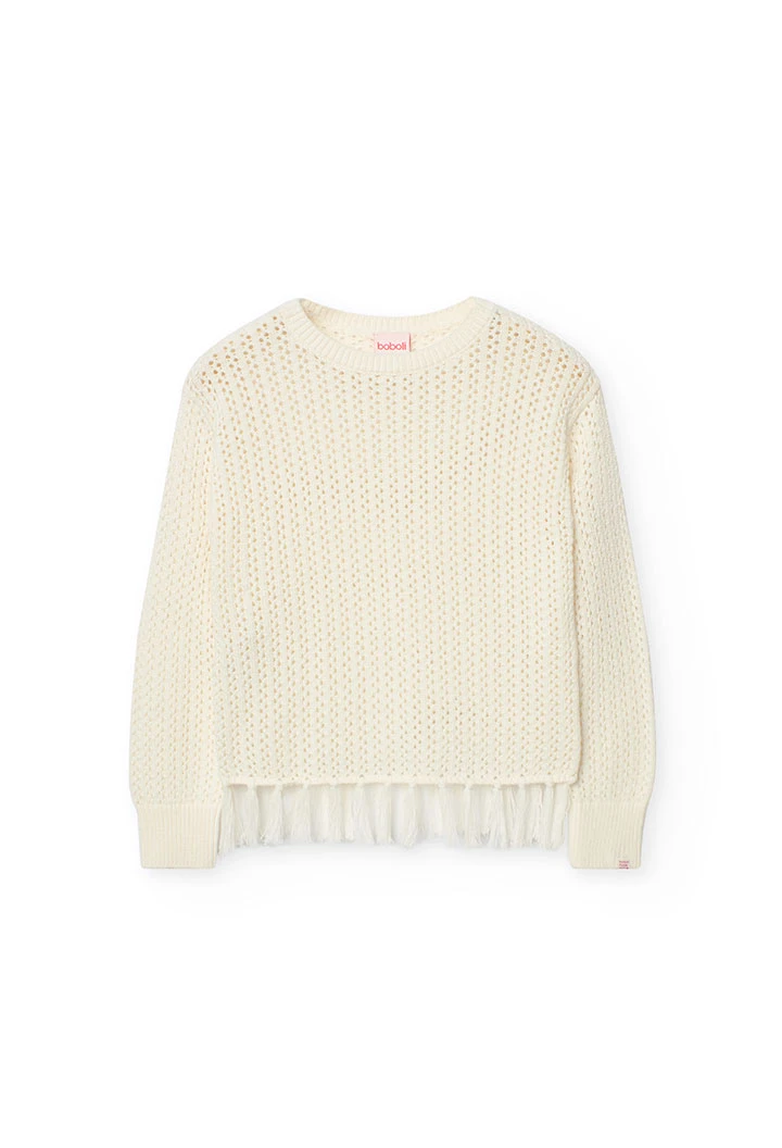 Maglione a maglia per bambina di colore bianco