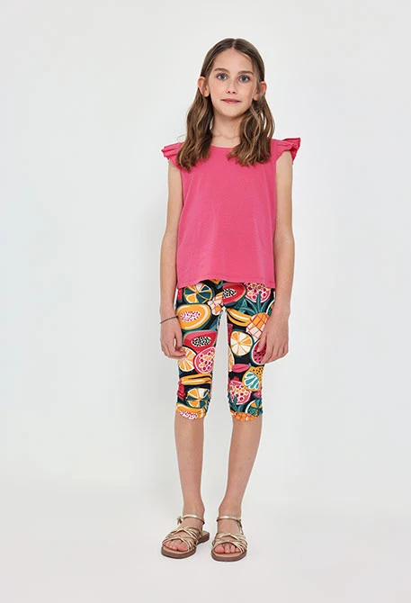 Leggings pirata de punto para niña con estampado de frutas