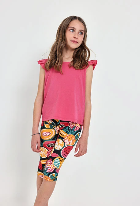 Leggings pirata de punto para niña con estampado de frutas