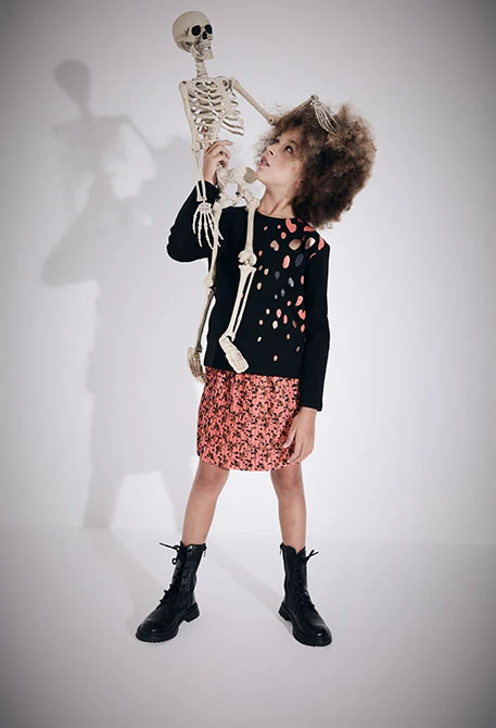 Falda estampada de punto naranja