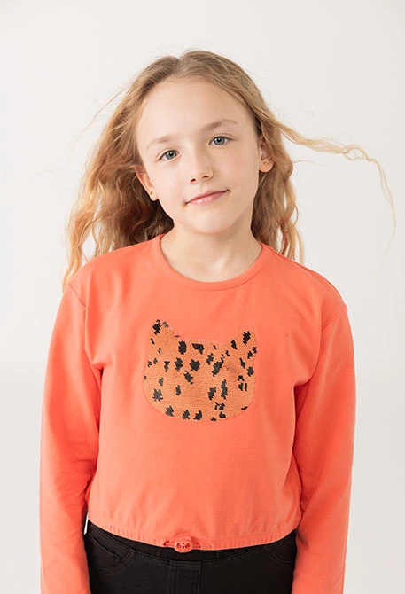 T-shirt fille en maille orange