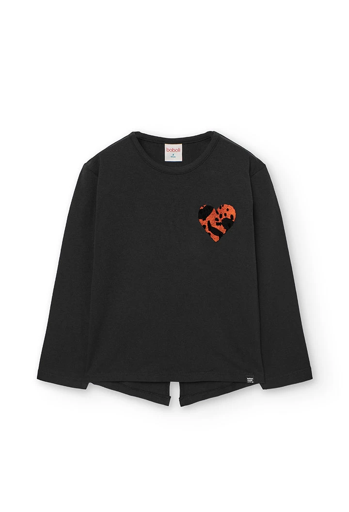Black cotton girl´s T-shirt heart