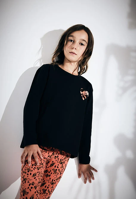 Mädchen Baumwoll-T-Shirt schwarz Herz