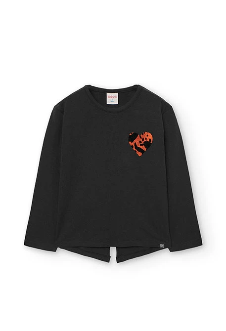 T-shirt fille coton noir coeur