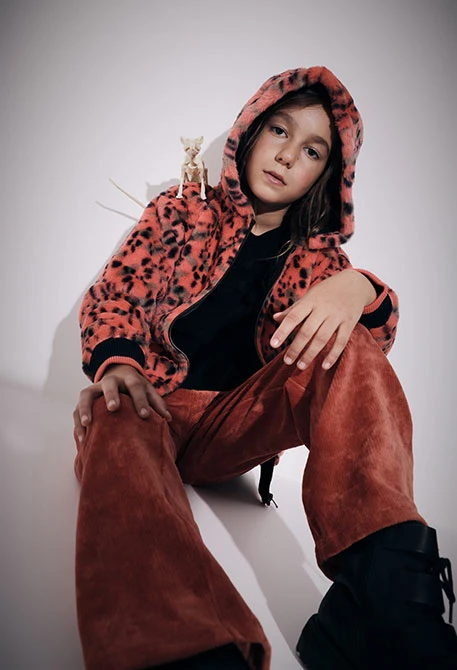 Chaqueta niña punto estampado naranja