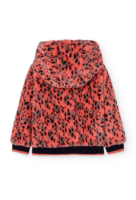 Chaqueta niña punto estampado naranja