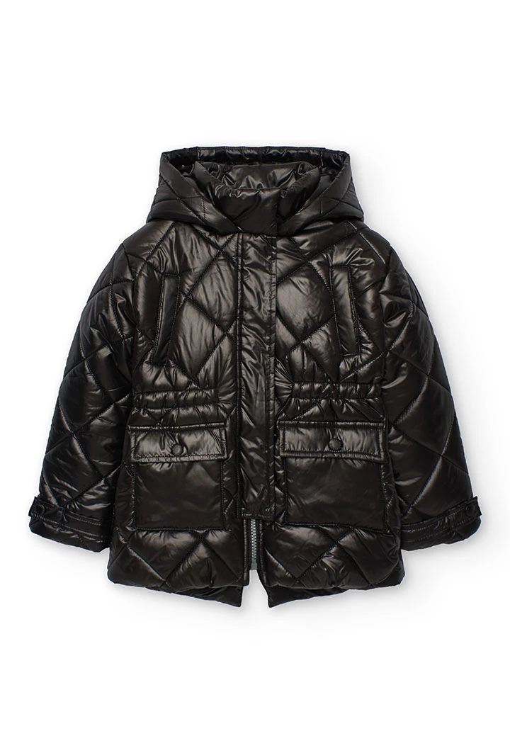 Girl´s parka in black technical fabric