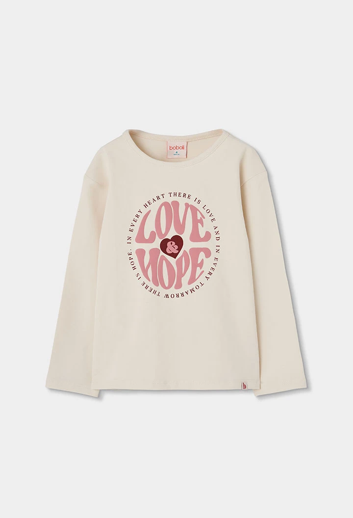 Mädchen-Strickshirt in Ecru mit Love & Hope-Aufdruck
