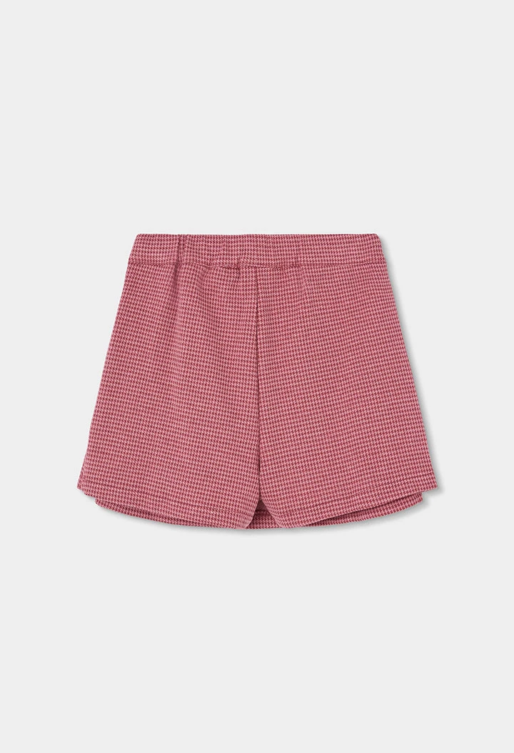 Kurzer Rock-Short aus rosa Hahnentritt-Strick