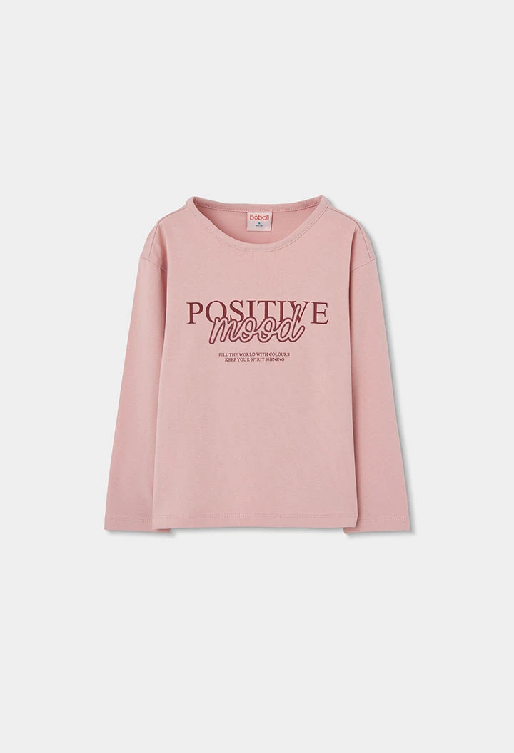 Mädchen-T-Shirt rosa mit „Positive Mood\"-Aufdruck