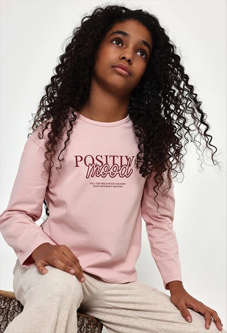 Mädchen-T-Shirt rosa mit „Positive Mood\"-Aufdruck