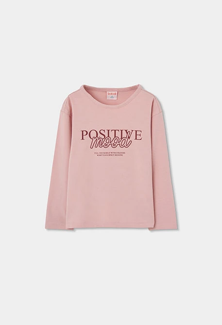Mädchen-T-Shirt rosa mit „Positive Mood\"-Aufdruck