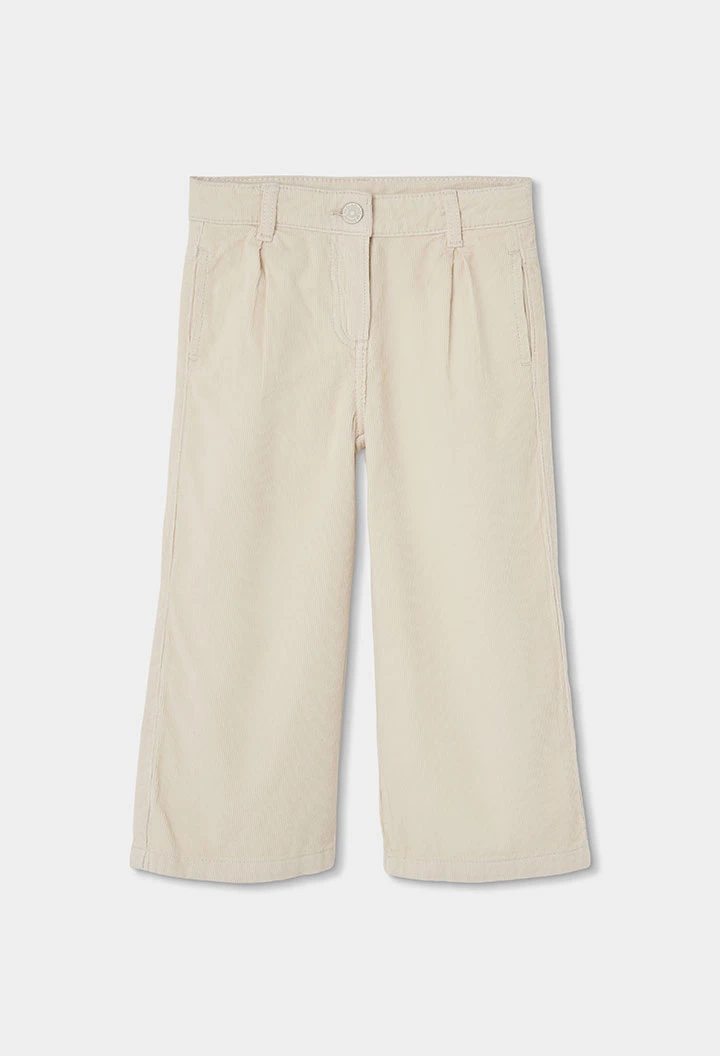 Mädchen-Hose aus Mikro-Cord in Rohweiß, Wide-Leg-Schnitt