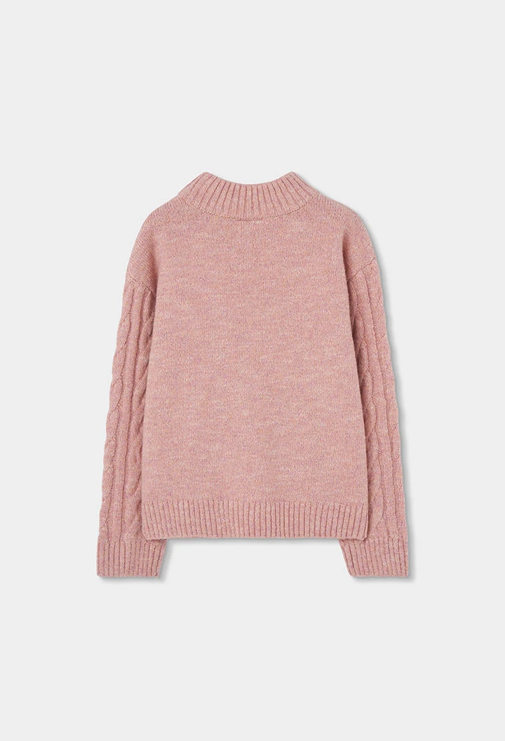 Mädchen-Pullover Rosa Zopfmuster Rollkragen