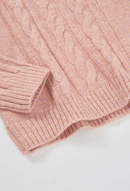 Camisola menina rosa entrançada gola alta