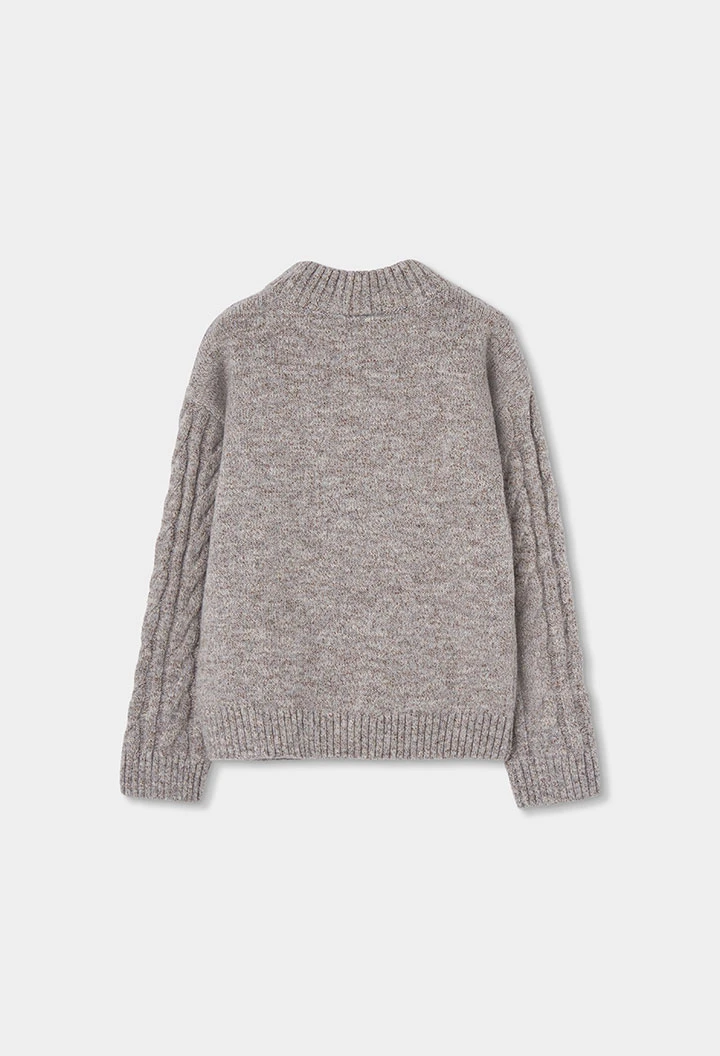 Mädchen-Pullover, rohweiß, mit Zopfmuster