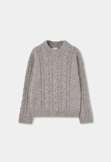 Mädchen-Pullover, rohweiß, mit Zopfmuster