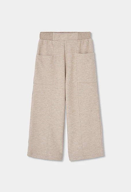 Pantalón niña beige de punto wide leg