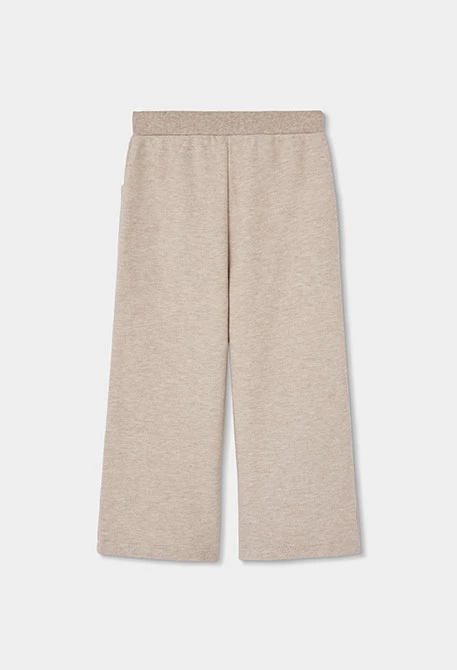 Beige wide leg knitted girls\' trousers
