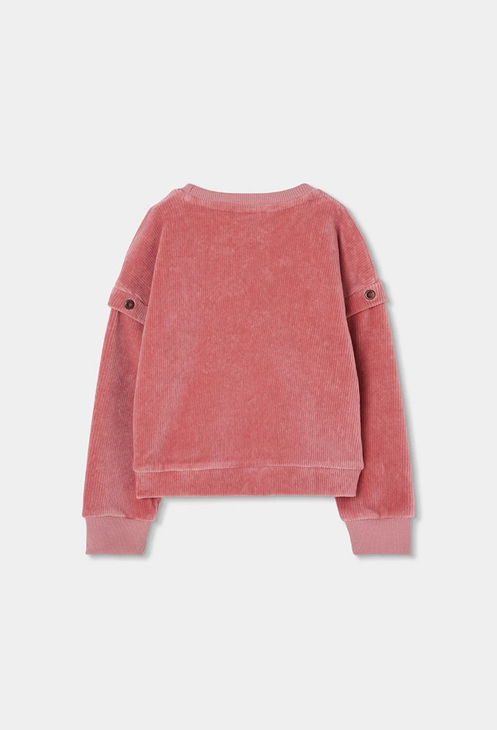 Cord-Sweatshirt Mädchen rosa mit Knöpfen