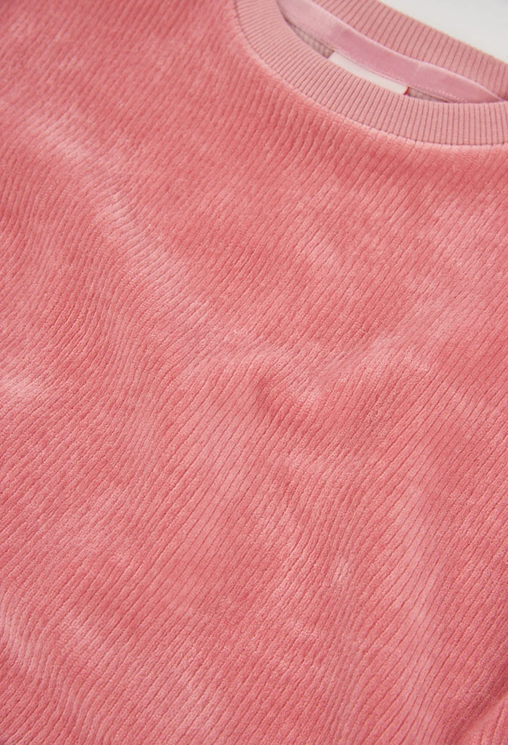 Sweatshirt de bombazine rosa com botões para menina