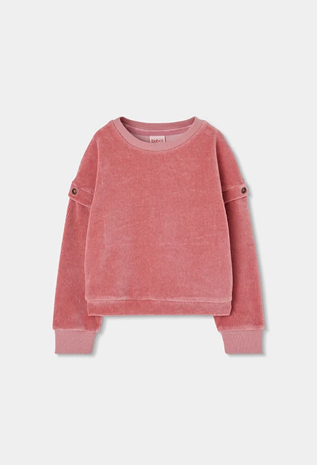 Cord-Sweatshirt Mädchen rosa mit Knöpfen